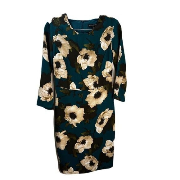 Banana‎ Republic Green Floral Dress 3/4 Sleeves Size 2 - Picture 1 of 4